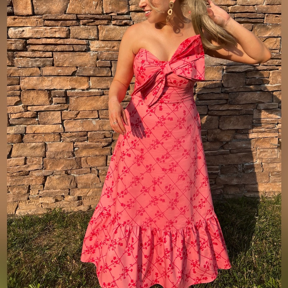 Pink Floral Strapless Bow Dress by Hutch for Anthropologie